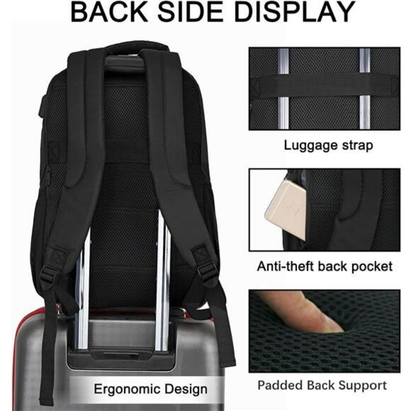 Laptop Backpack USB Port Waterproof Travel Work School Bag for Men Women - Picture 6 of 7